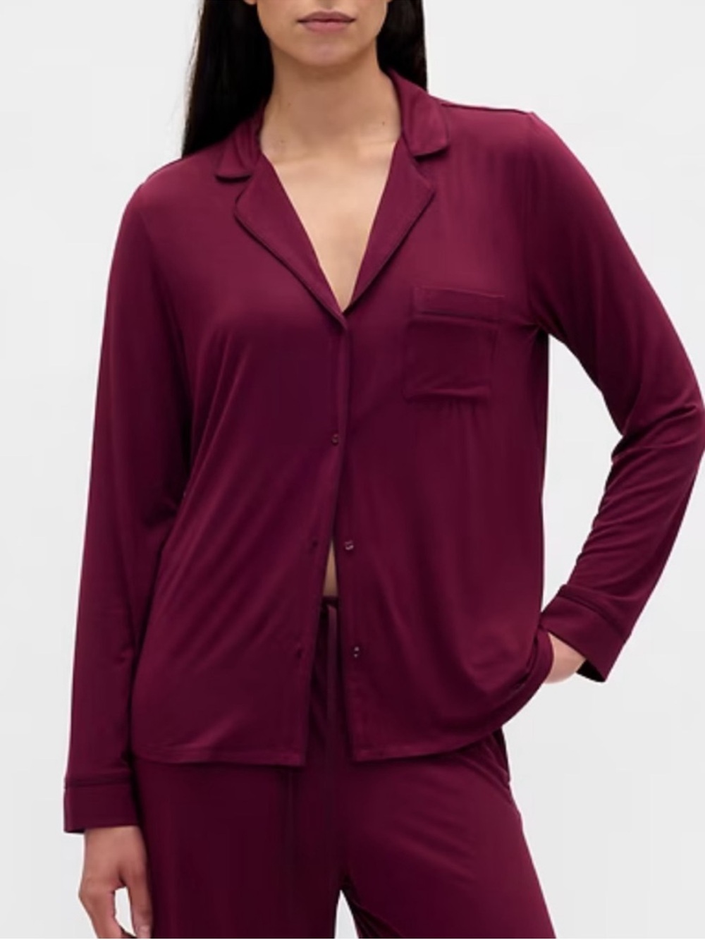 GAP Softest Modal PJ Button Up PJ Top - Tuscan Red - Petite XS